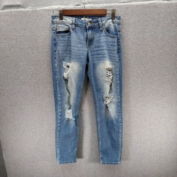 Vintage Distressed Light Blue Jeans Mid-Rise Womens Denim Pants 28W - Picture 1 of 16